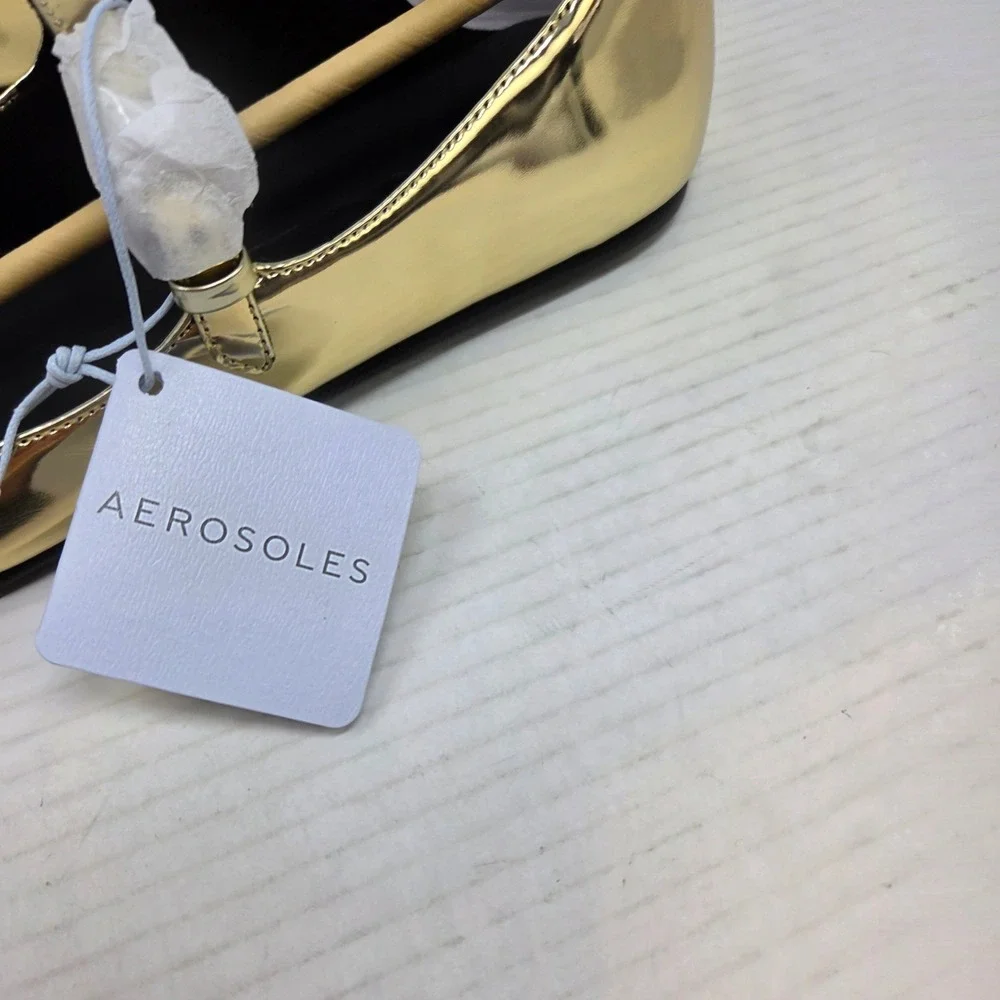 Aerosoles Ferry Flats Womens 8 Gold Metallic‎ Mary Jane Buckle Classic Glam NWT